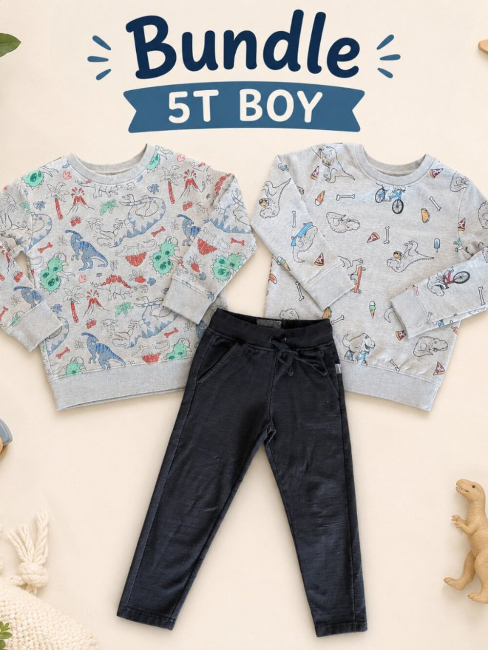Boys Size 5 Dinosaur Sweatshirt & Pants 3-Piece Bundle
